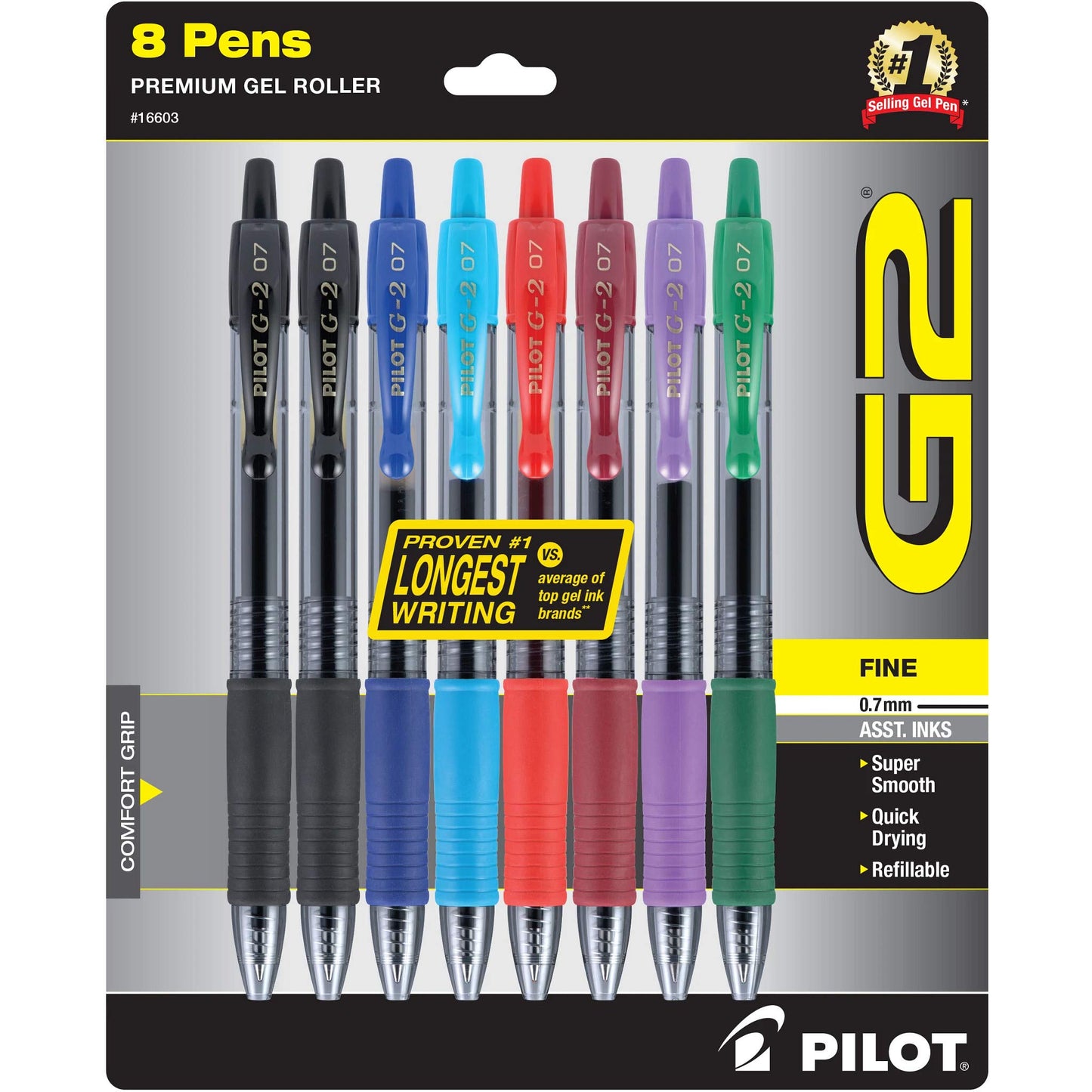 Pilot G2 Premium Refillable and Retractable Gel Ink Pens Fine Point (0.7mm), Retractable Pens, 7 Colors, 8 Count