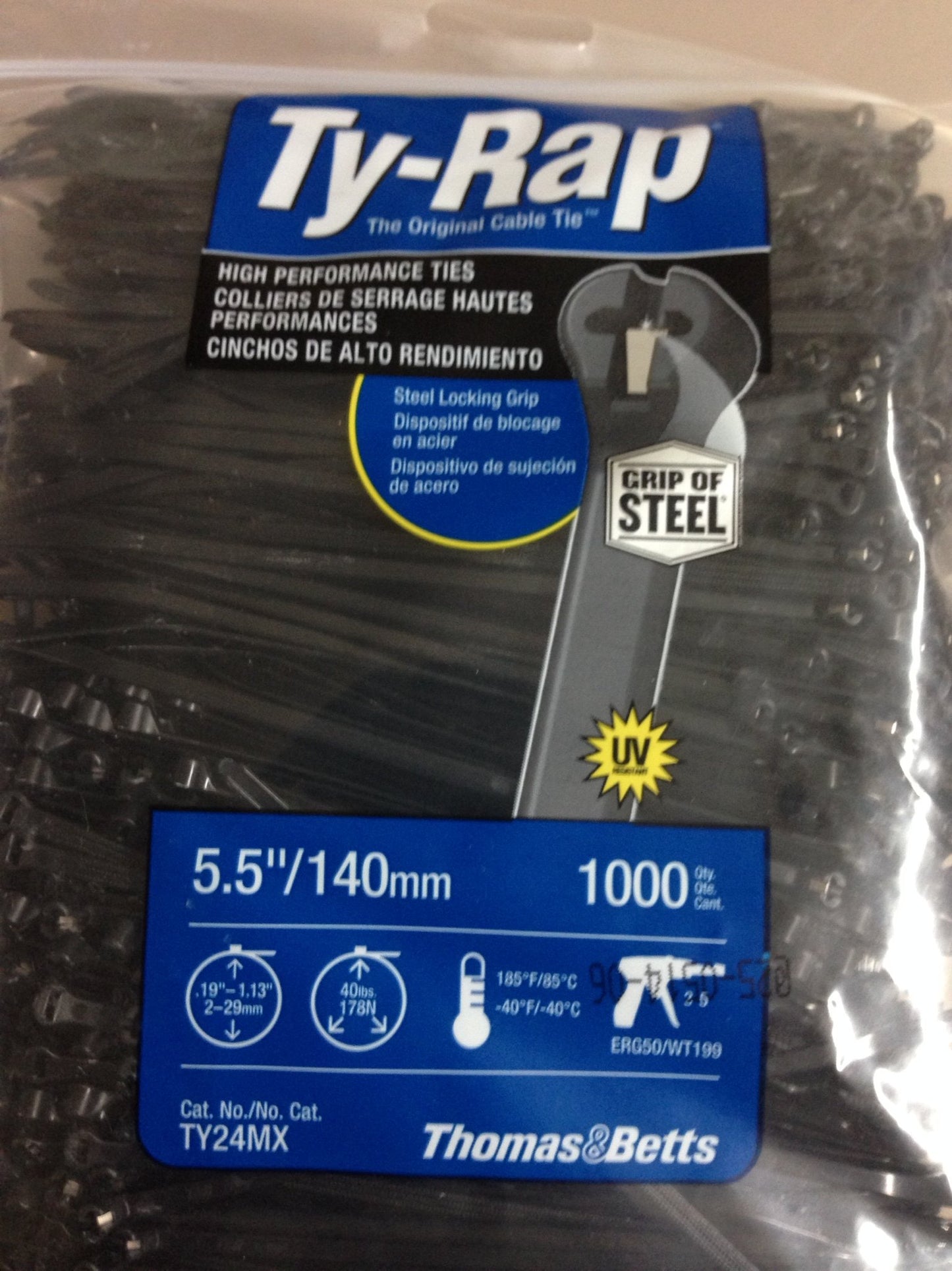 TY24MX Cable Tie 30lb 5.5" Ultraviolet Resistant Black Nylon with Stainless Steel Locking Device Bulk Pack, Military Specified (MIL-SPEC MS3367-5-0)