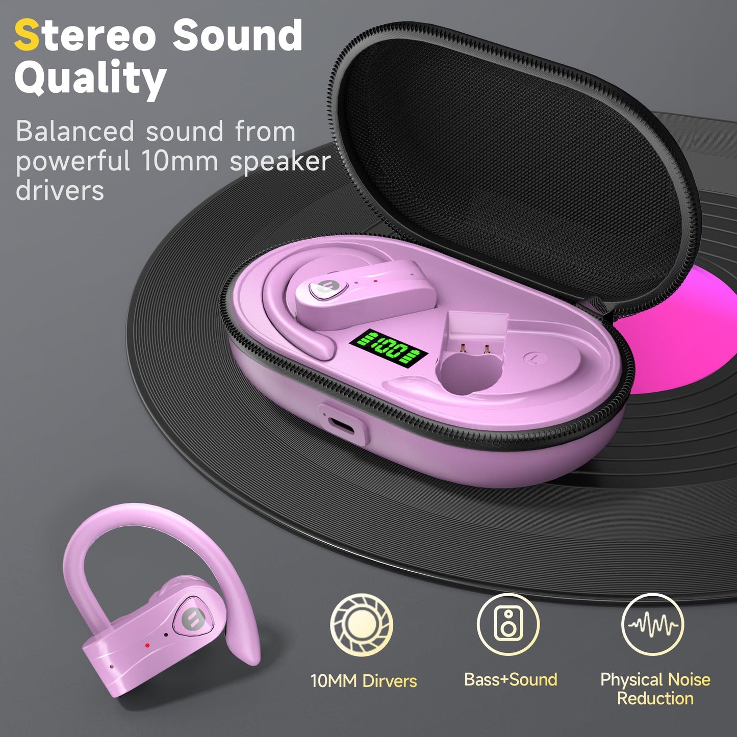 Bluetooth Headphones Noise Canceling 4 Mics Clear Call Stereo Bass Sound 60H Playtime Wireless Charging Case Over Ear Earphones LED Digital Display…