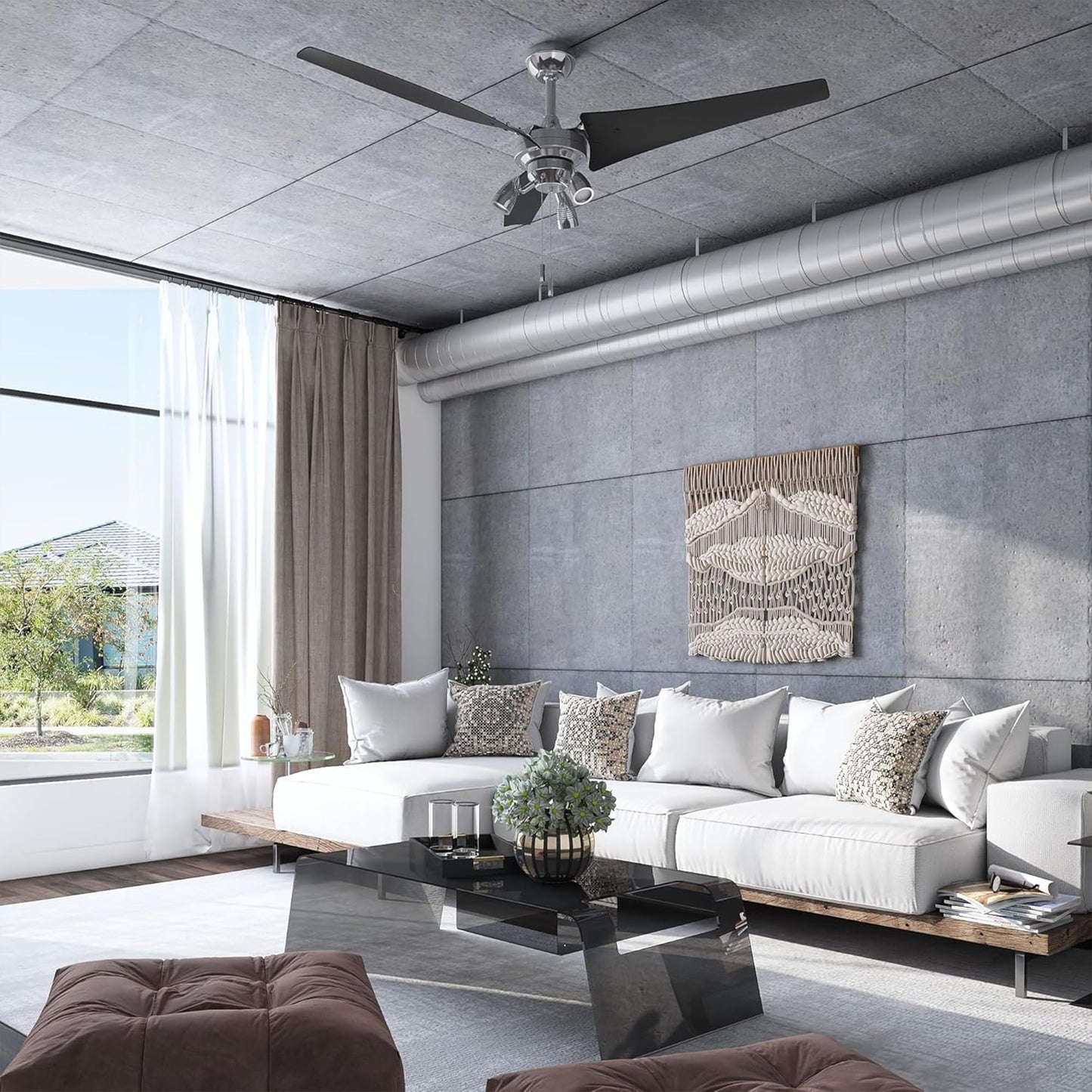 Honeywell Ceiling Fans Phelix, 56 Inch Contemporary Indoor LED Ceiling Fan with Light, Pull Chain, Dual Mounting Options, Modern High Performance
