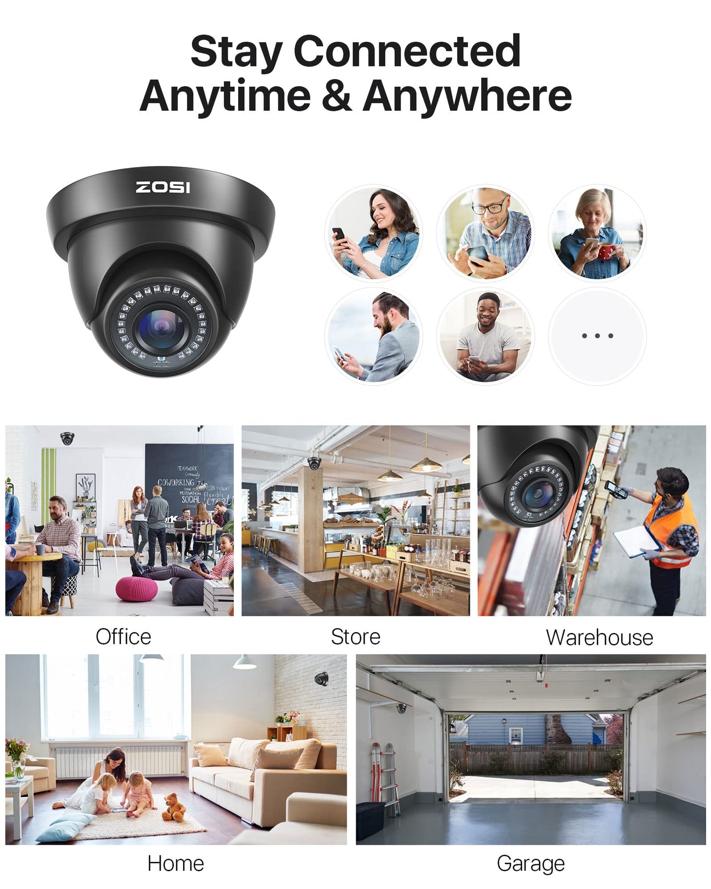 ZOSI 4 Pack 1080P HD-TVI Dome Security Cameras, 2MP Indoor Outdoor CCTV Camera with Night Vision, IP66 Weatherproof, Compatible with 4K/5MP/1080P TVI