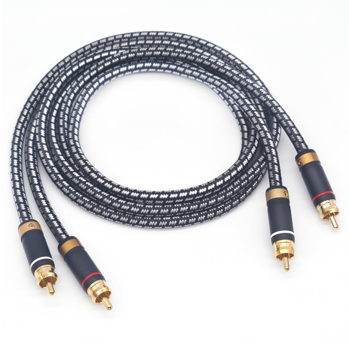 Veimeitk 2 RCA to 2 RCA Audio Cable Silvered-Plated OFC Core 24K Gold-Plated Pure Copper Shell Braided for Home Theater HDTV Amplifiers Hi-Fi Systems