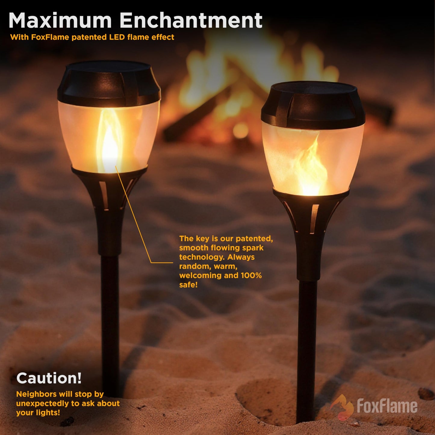 FoxFlame Solar Path Lights Outdoor Waterproof-Realistic Flickering LED Flame,IP65 Pathway Lights Solar Powered Warm Light for Garden