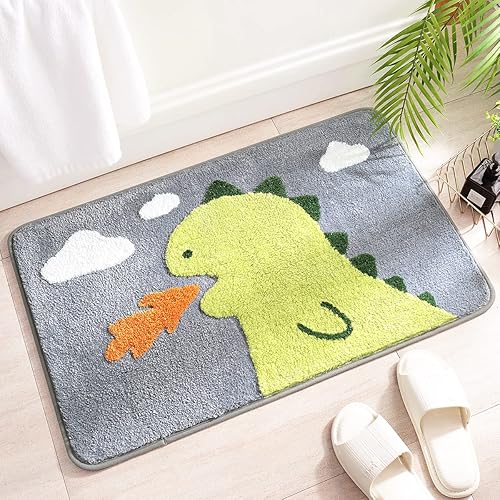 Molesun Dinosaur Bath Mat Non Slip, Bath Rug Soft Shower Rug Plush Microfiber Water Absorbent Thick Shaggy Floor Mats for Bathroom, Bedroom, Kitchen…