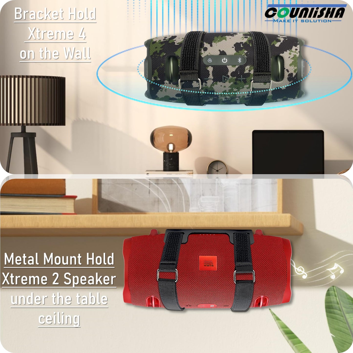 Counlisha Metal Wall Mount Compatible for jbl Xtreme 4 Portable Speaker for Jet Ski/Snowmobile/Boat/PWC's, Secure Holder Wall Bracket with Adjustable