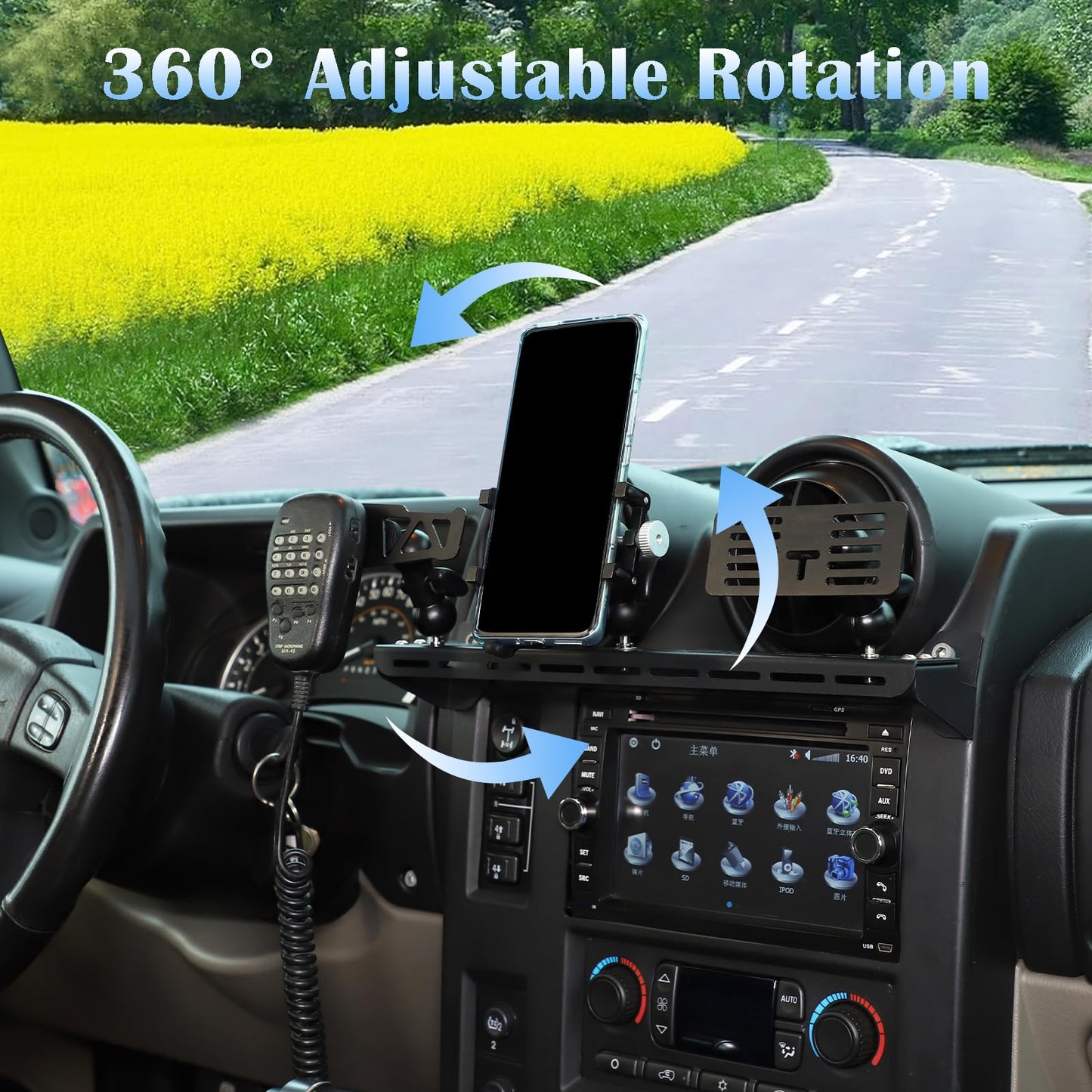 PIUGILH Multi-Functional Car Phone Holder Compatible with Hummer H2 2003-2007,3 in 1 Phone Mount&Walkie Talkie Bracket&Radio Mount, Dashboard