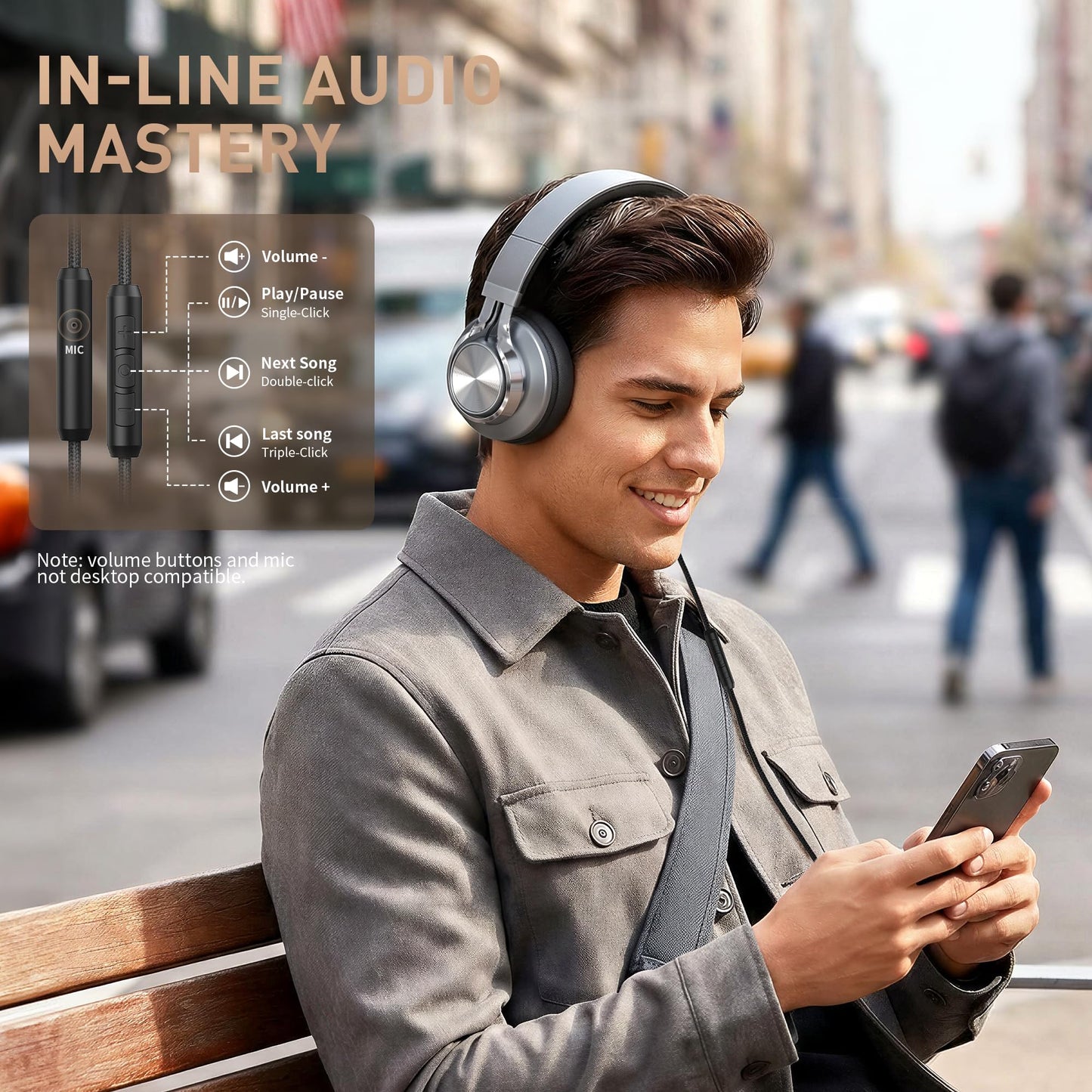 AILIHEN Wired Headphones with Mic and Volume Control, Noise Isolation Over Ear Headphones for Adults&Teens, Foldable, Adjustable, Soft, Braid 3.5mm