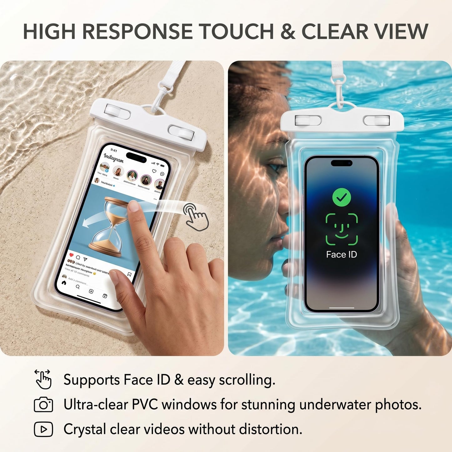 [2 Pack] Universal Floating Waterproof Phone Pouch, IP68 Water Proof Case for All Phones with Detachable Lanyard - Perfect Beach Cruise Essentials