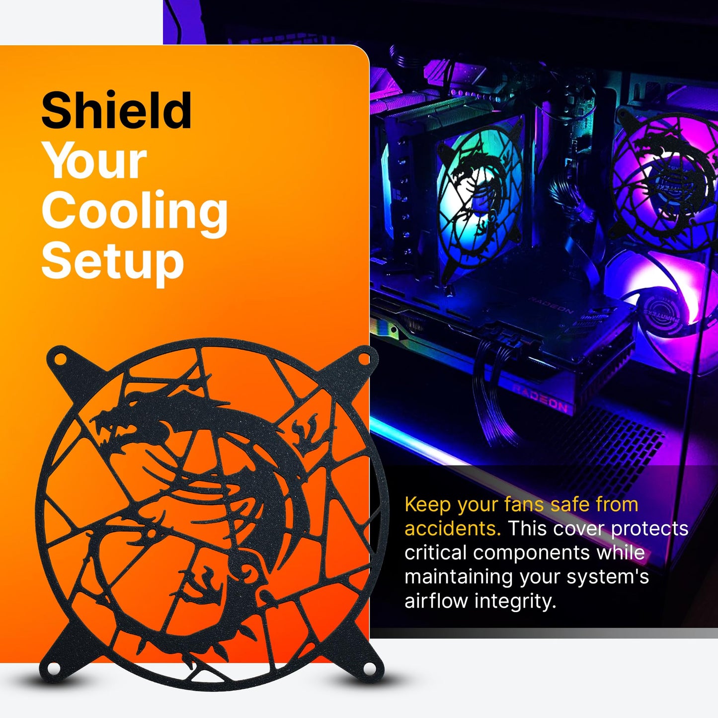 SplashNColor Dragon Fan Cover Compatible with Noctua and Other CPU Coolers & Fans, ARGB 120mm Quiet PC Case Accessories, Gaming Desktop Computer Setup