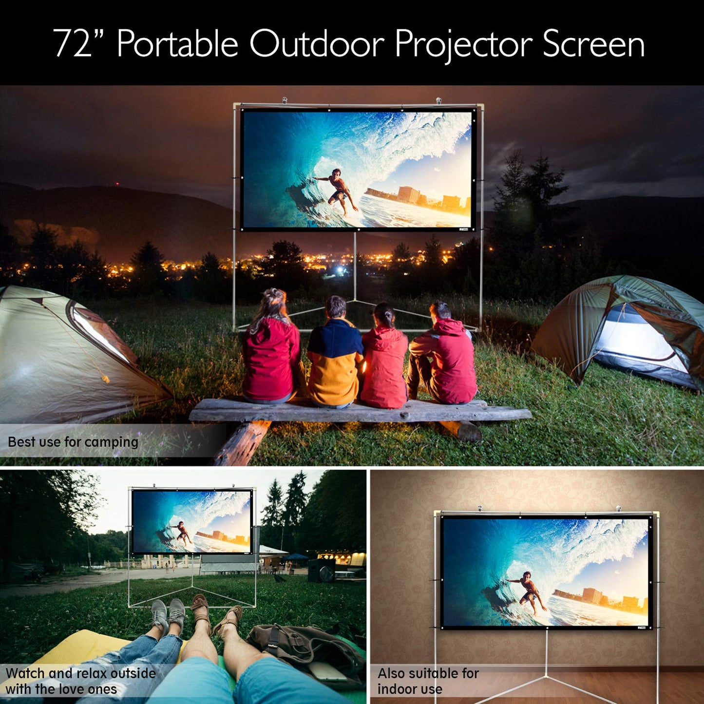 Pyle 72" Outdoor Portable Matt White Theater TV Projector Screen w/Triangle Stand - 72 inch, 16:9, 1.15 Gain Full HD Projection