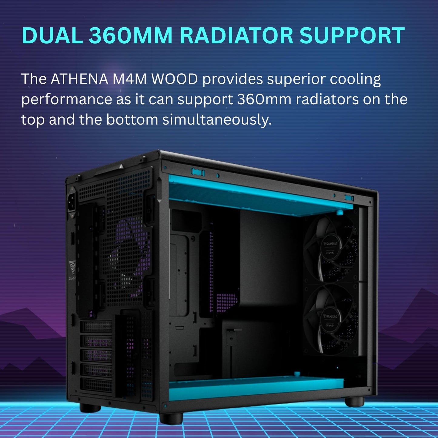 GAMDIAS Micro?Tower Gaming PC Case, Mesh Front Panel with RGB Strip & 3×120 mm Prebuilt Fans, Supports Dual 360 mm Radiators, Front?Mounted PSU