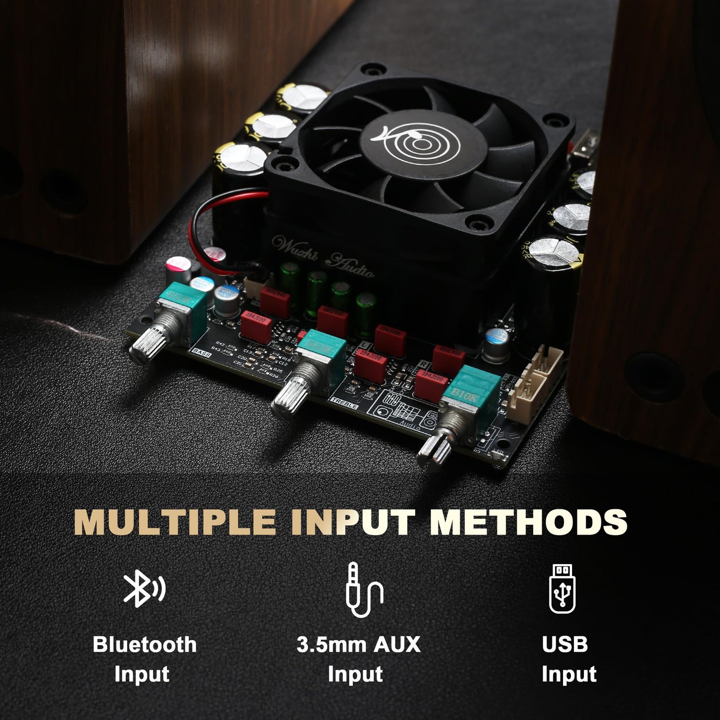 ZK-3002T 300W+300W Bluetooth Digital Amplifier Board TPA3255 Chip 2.0 Channel with Bluetooth/3.5mm AUX Input/USB Input,with Treble and Bass Adjustment