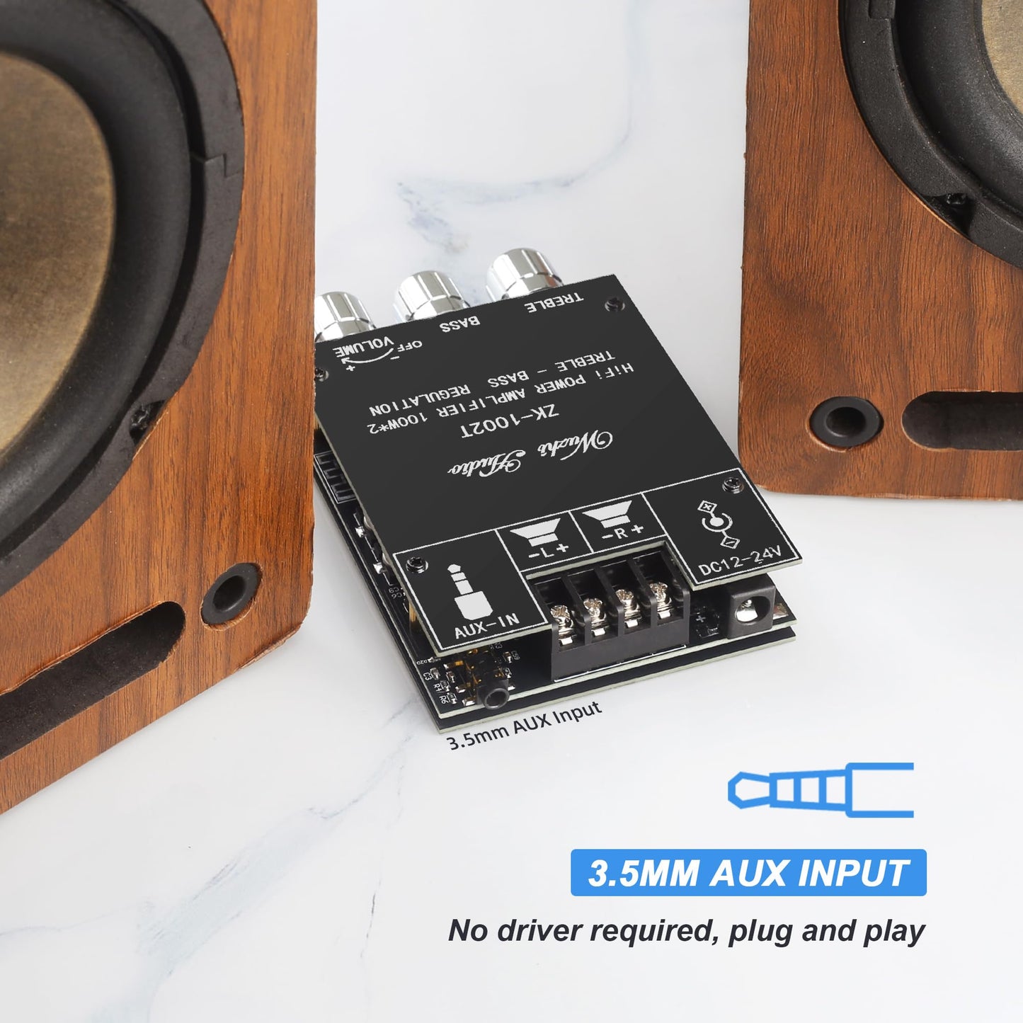 Wuzhi Audio ZK-1002T Bluetooth Amplifier Board 100W+100W Audio Amplifier Supports AUX/Bluetooth,Wide Voltage Input 12-24V (Black2 ZK-1002T)