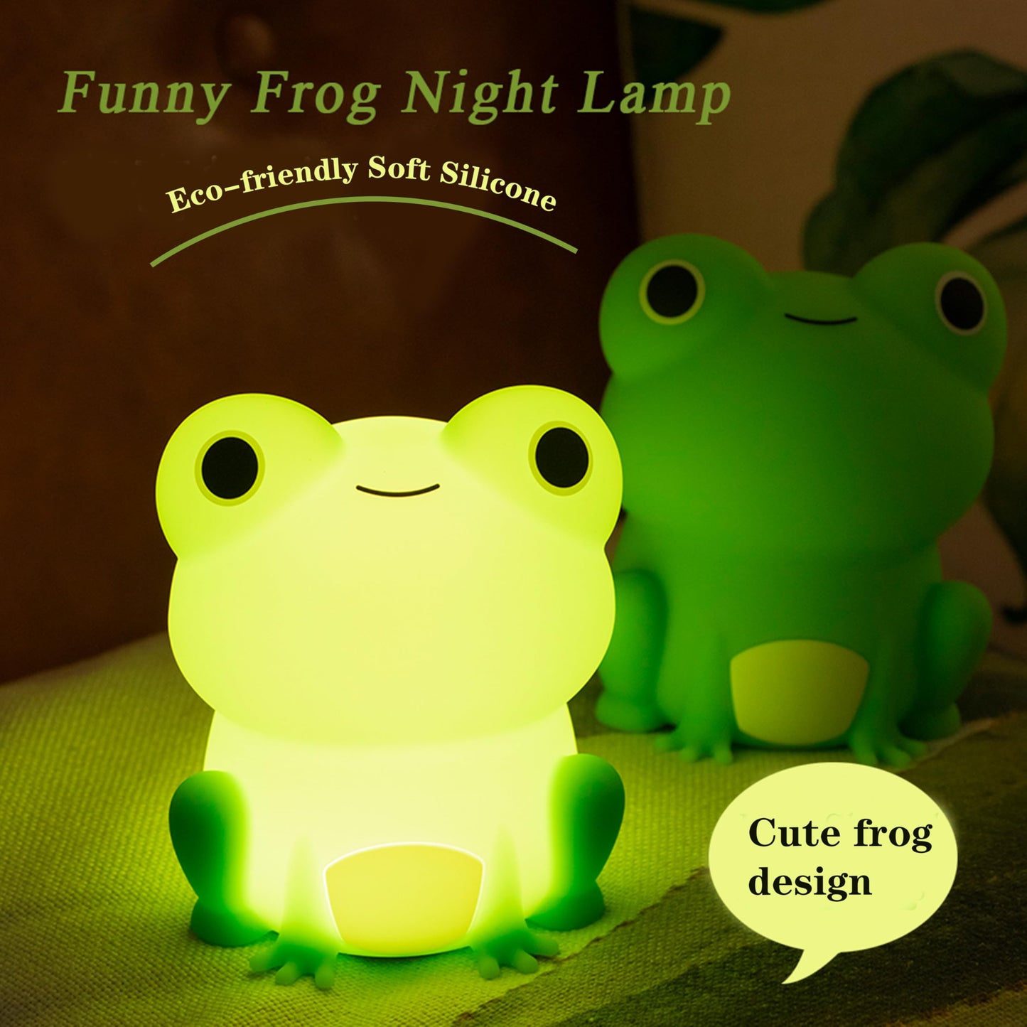 Myratts Led Cute Frog Night Light, Colorful Dimmable Timer Nursery Kawaii Lamps, Super Squishy Silicone USB Rechargeable Beside Lamp, Used for Camping