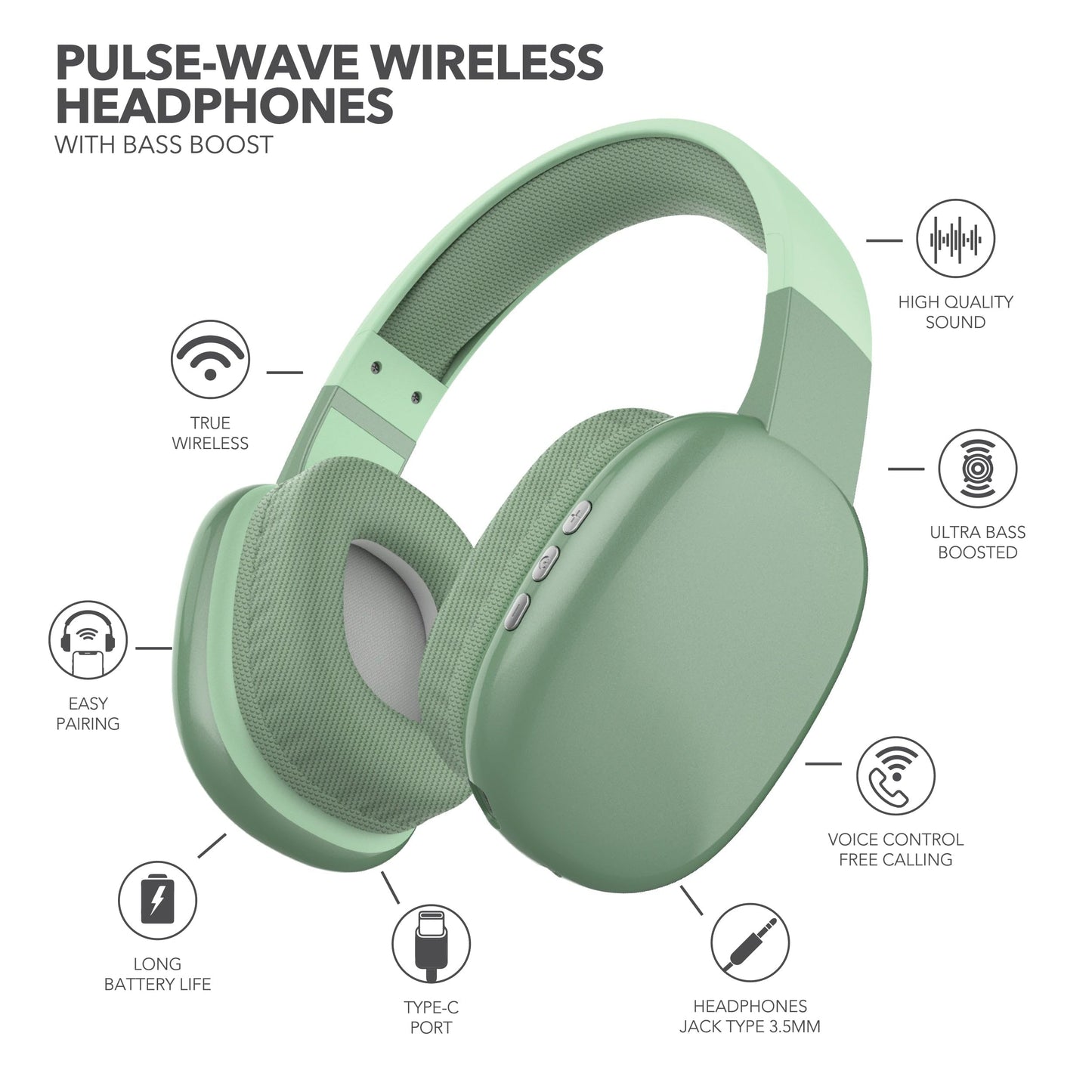 RCA Wave-56 Wireless Headphones, 40H Battery, Hi-Res Audio, Enhanced Bass, Noise Cancelling, Transparency Mode, Lightweight Over-Ear Bluetooth…
