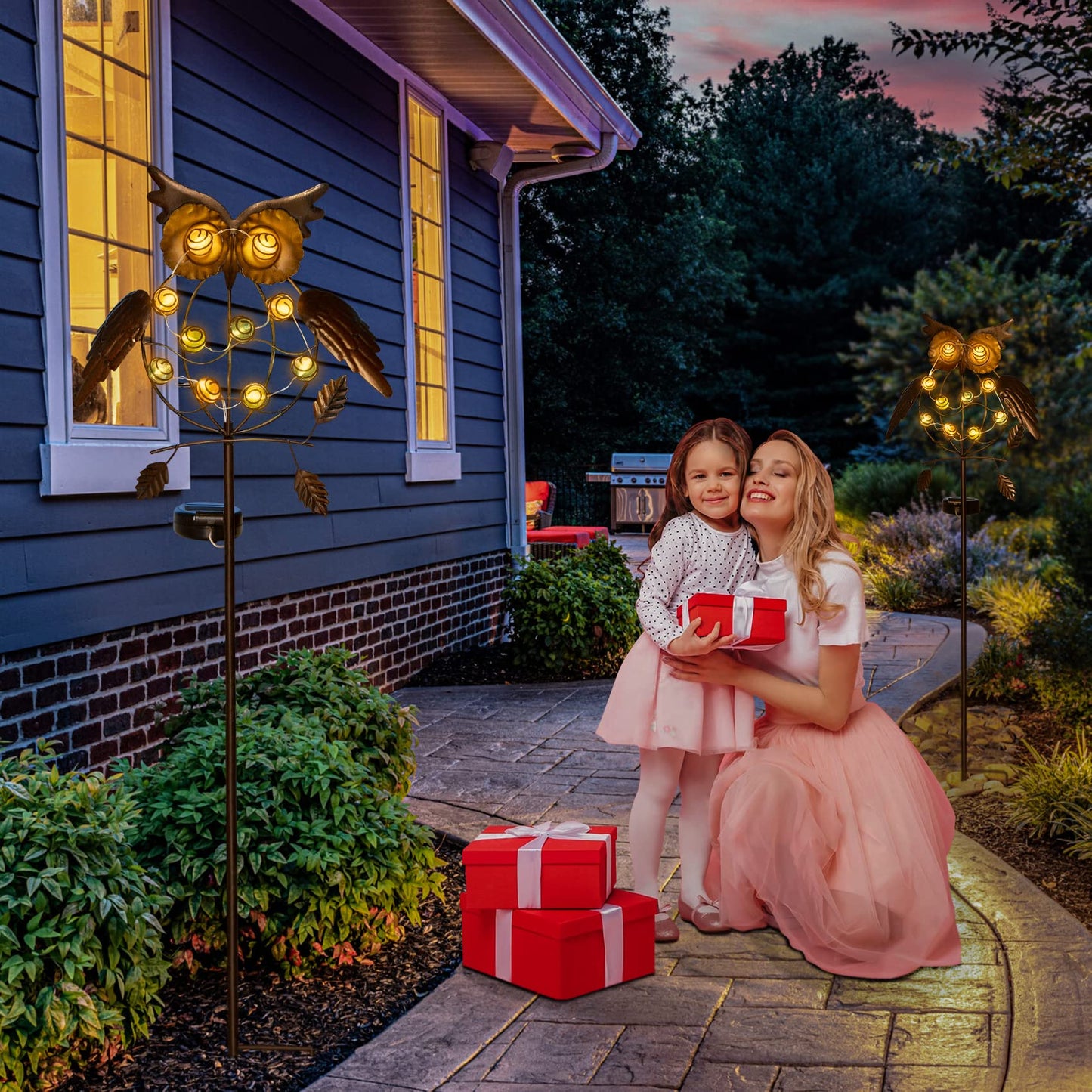 TAKE ME Owl Garden Solar Lights Outdoor, Solar Powered Stake Lights Chrismas Gifts Garden Gifts Mom Wife Grandma - Metal OWL LED Decorative