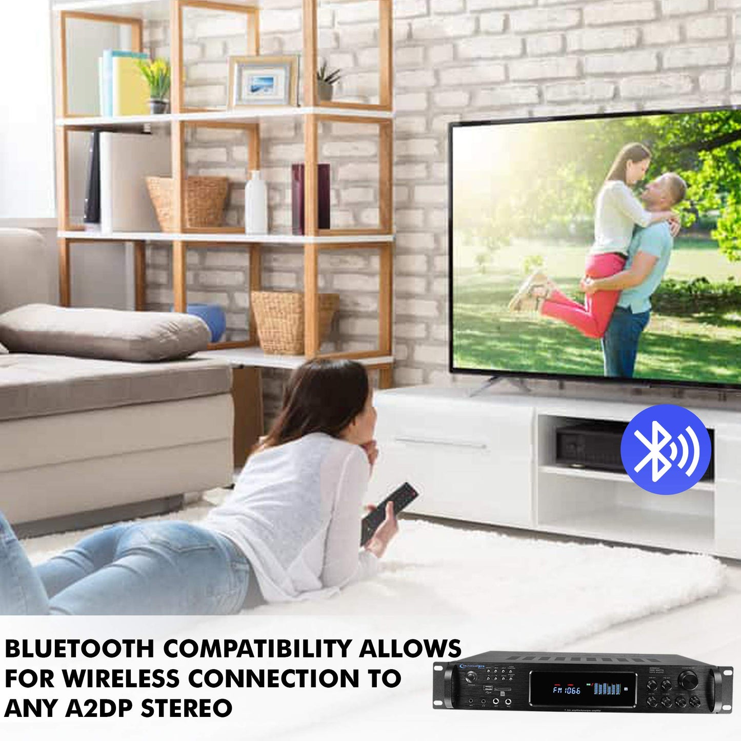 Technical Pro 1500 Watt Multi-Channel Bluetooth Home Stereo Digital Hybrid Amplifier with USB and SD Inputs, 2 Mic Inputs, AM/FM Digital Tuner