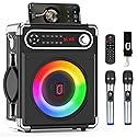 JAUYXIAN Bluetooth Speaker with Two Wireless Microphones, Outdoor Speaker with Subwoofer/Tweeter, Portable PA Speaker System with Remote Control
