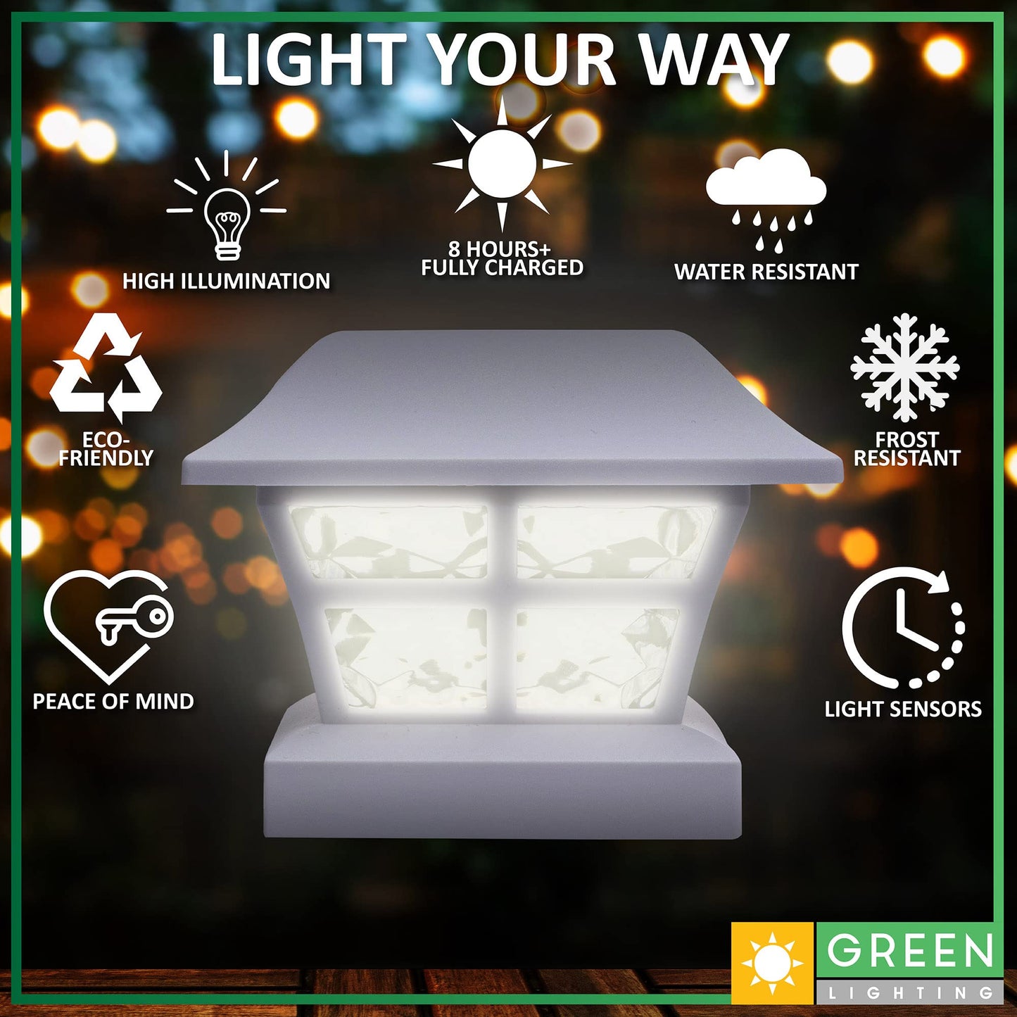 GreenLighting Evolve White Solar Post Cap Lights - 4x4 Post Caps and Outdoor Post Lights - Waterproof Solar Lights for Fence Posts - Solar Post Lights
