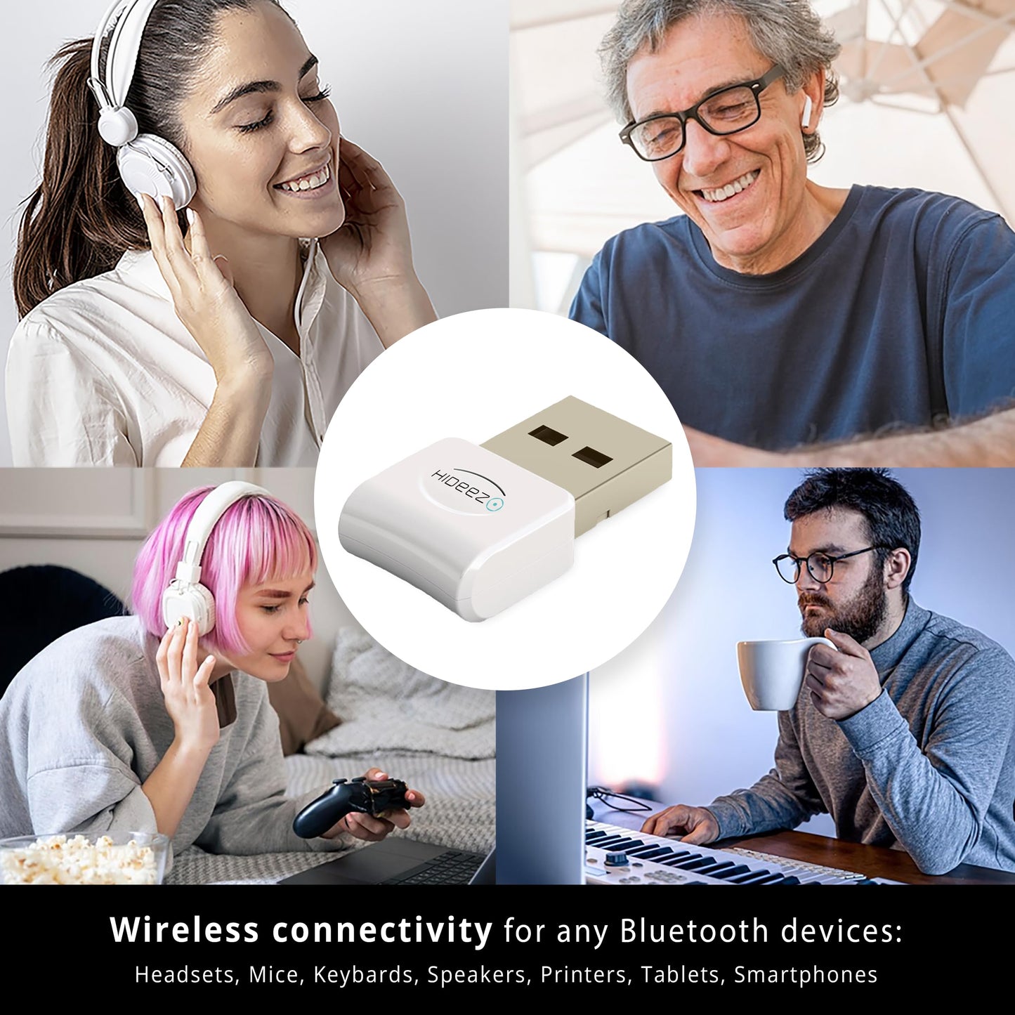Hideez USB Bluetooth Adapter for PC, macOS, Linux, ChromeOS, Raspberry Pi - Low Energy, Long Range Bluetooth Adapter for Mouse, Keyboard, Headphones