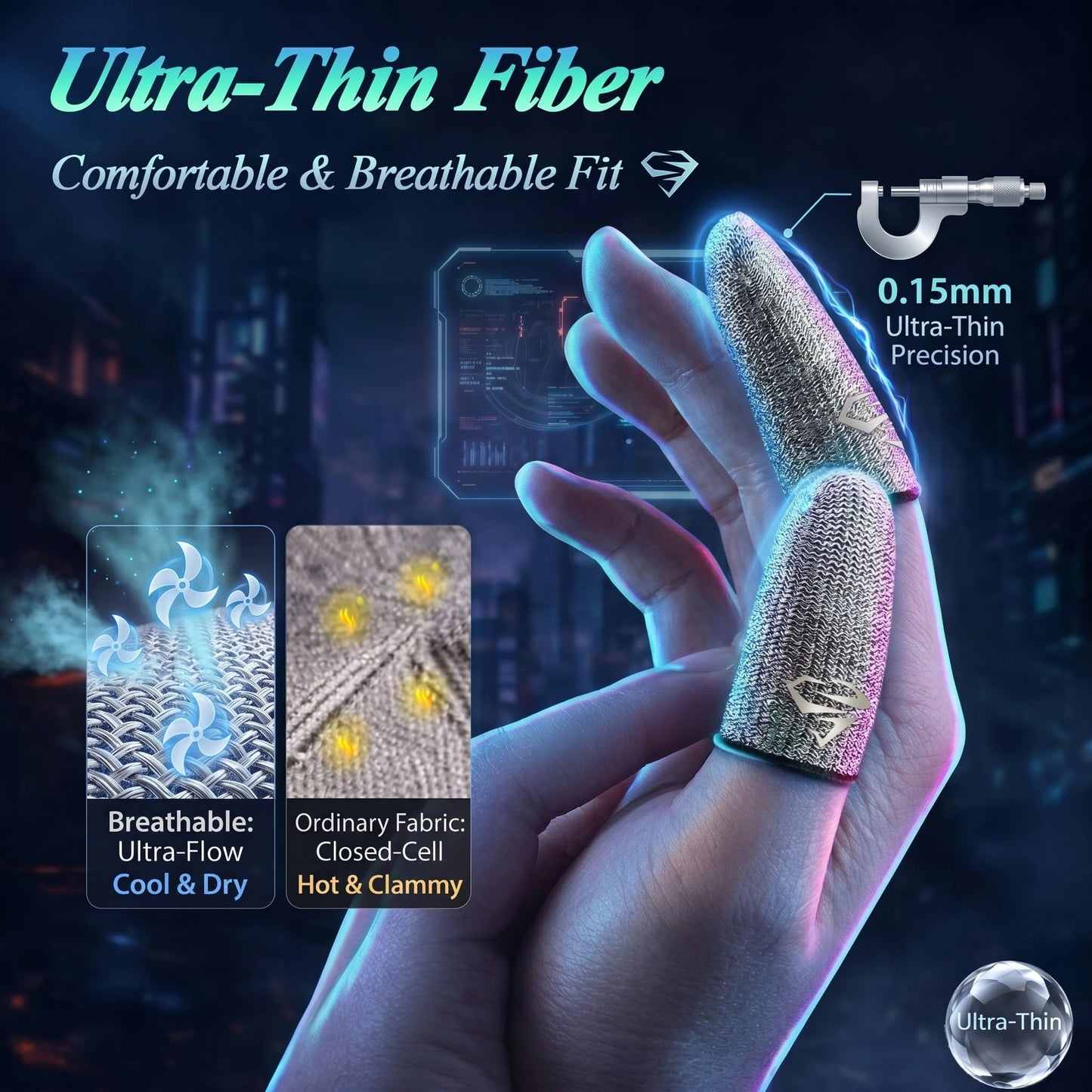 Bluradio 6 Pack Silver Fiber Gaming Finger Sleeves