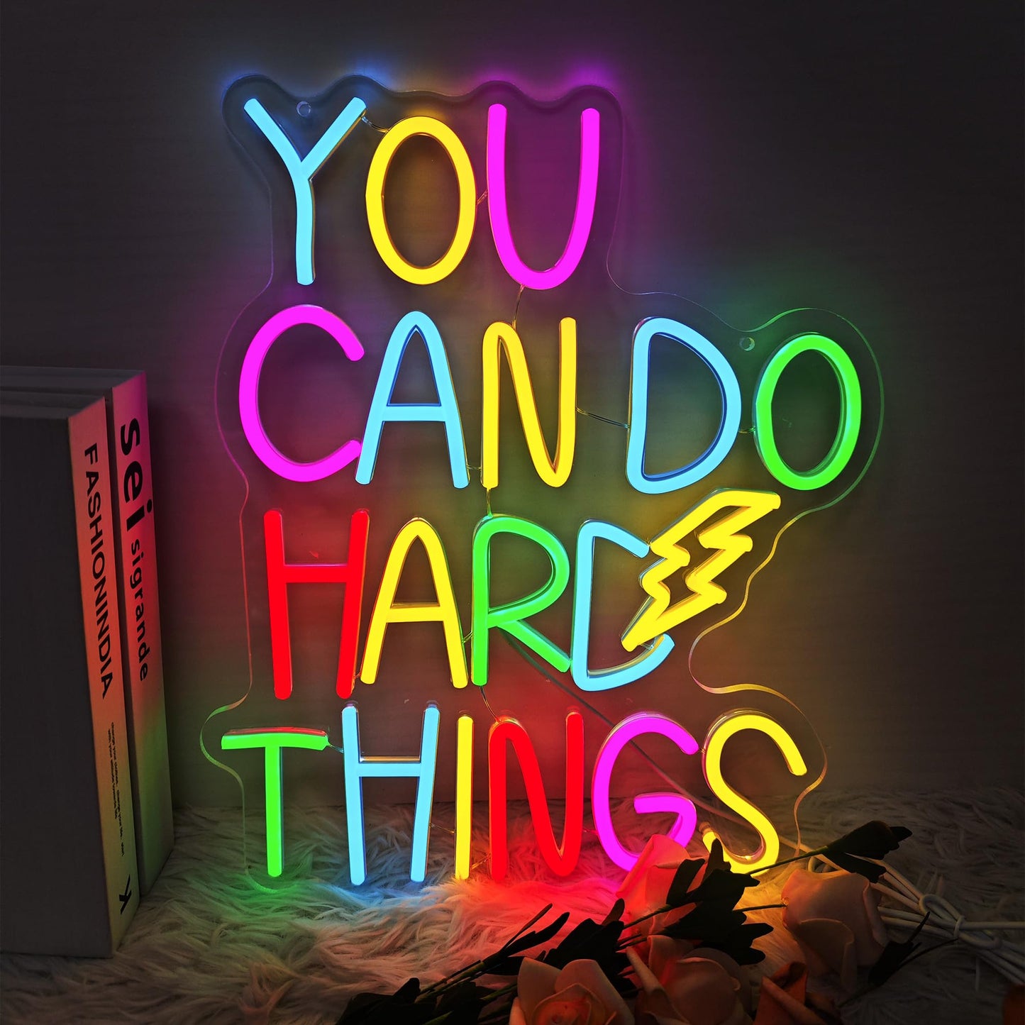 You Can Do Hard Things Neon Sign Dimmable LED USB Powered Neon Light UP for Classroom Wall Decor Art Positive Bedroom Library Study Room Home