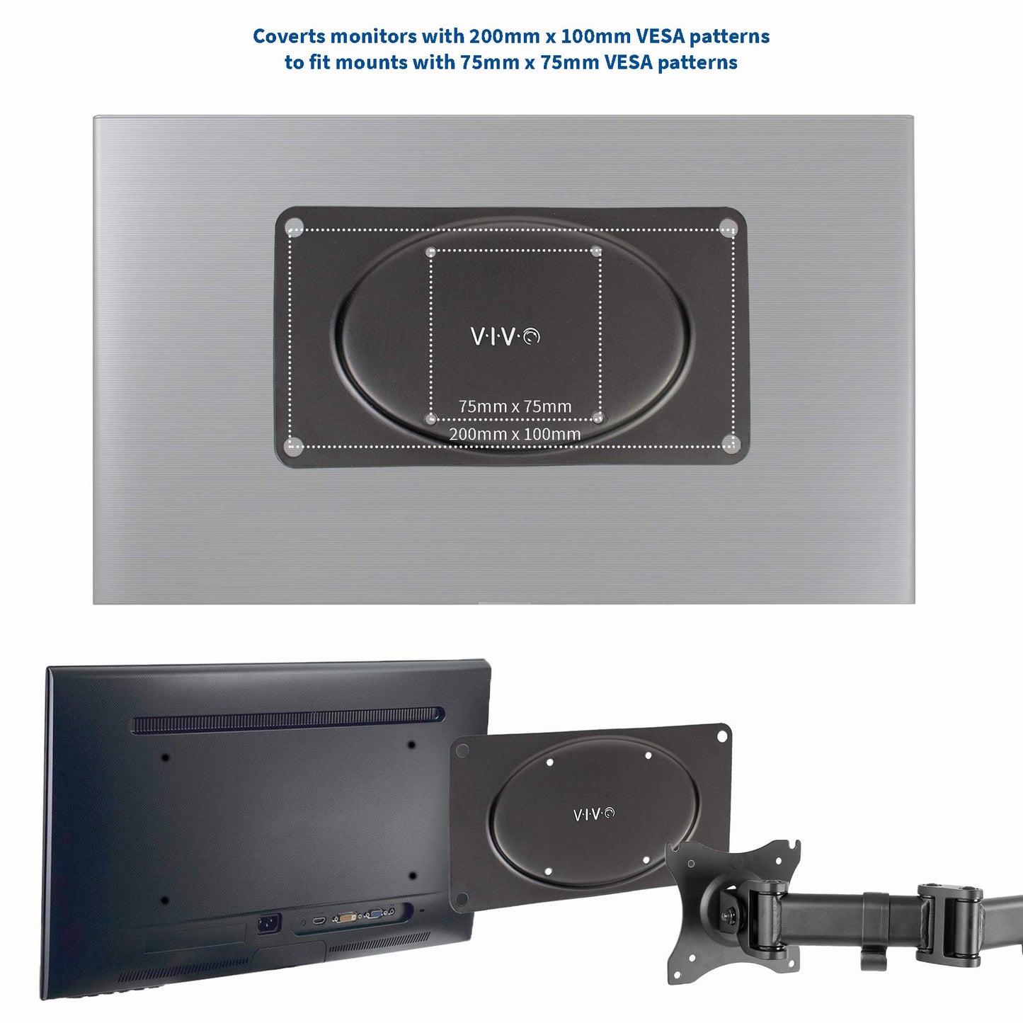 VIVO Steel VESA Monitor Mount Adapter Plate for Monitor Screens up to 43 inches, Conversion Kit for VESA 200x100 (MOUNT-AD2X1)