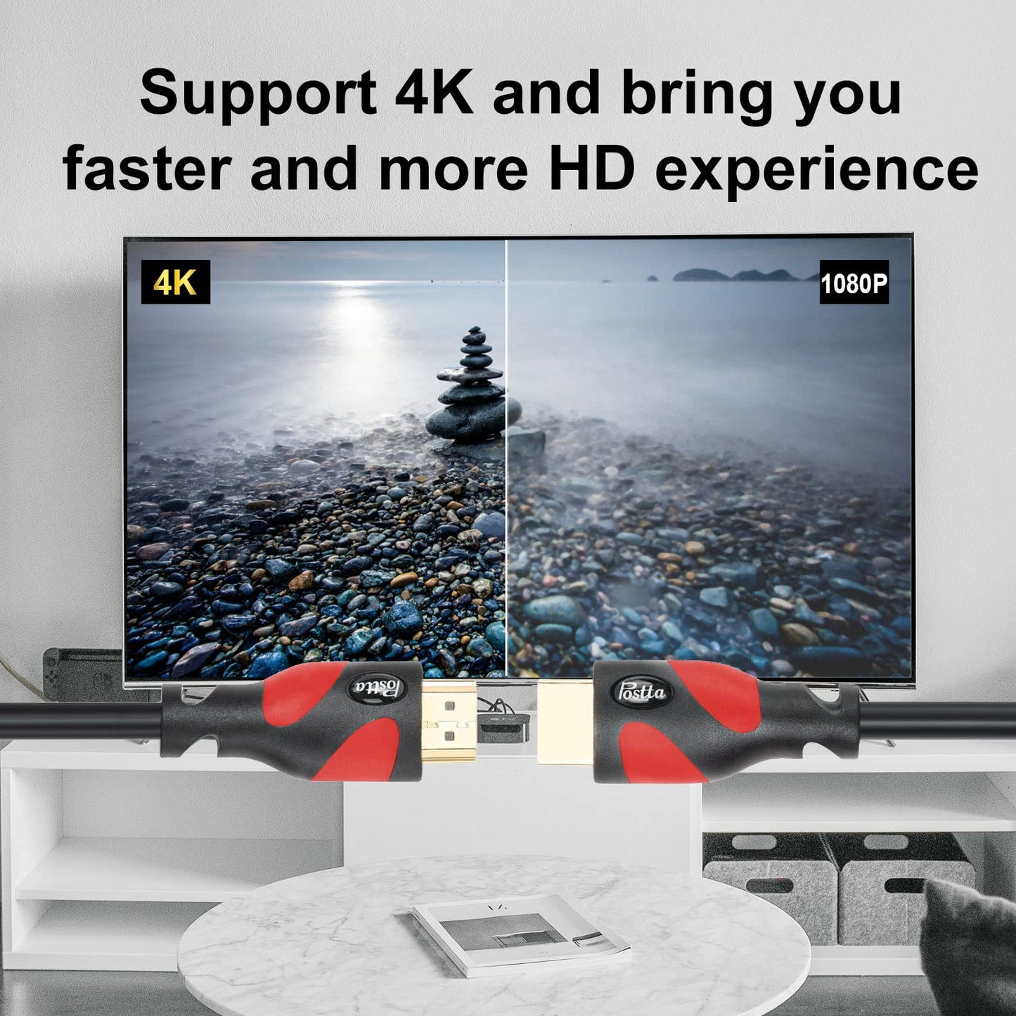 Postta HDMI Cable(50 Feet Red) HDMI 2.0V Support 4K 2160P,1080P,3D,Audio Return and Ethernet - 1 Pack
