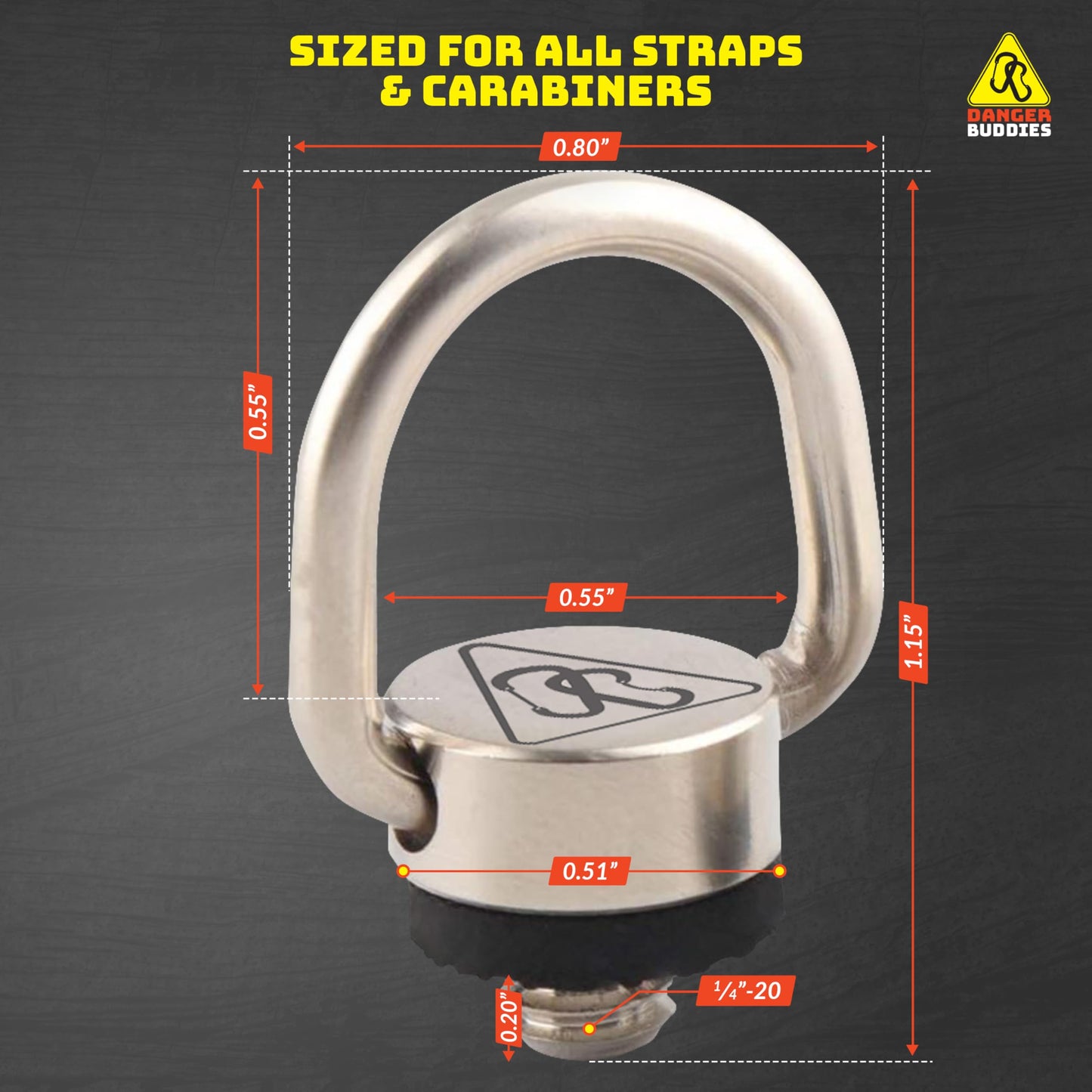 Danger Buddies Camera Carabiner Clip D-Ring - Easily Attach a Carabiner to your Camera with this 1/4-20 Tripod Mount D-Ring (10-Pack)