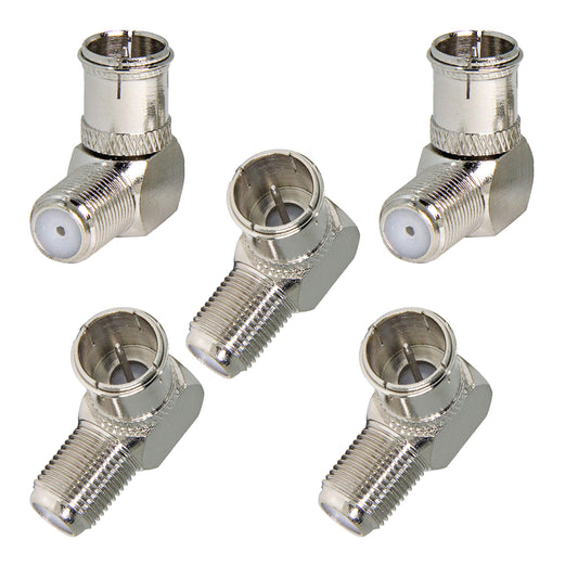 Right Angle Coax Quick TV Connector, 5 Pack F Type Male to Female Push On Plug Adapter Convertor, for Wall Plate, Antenna, Coaxial Cable, RV Satellite