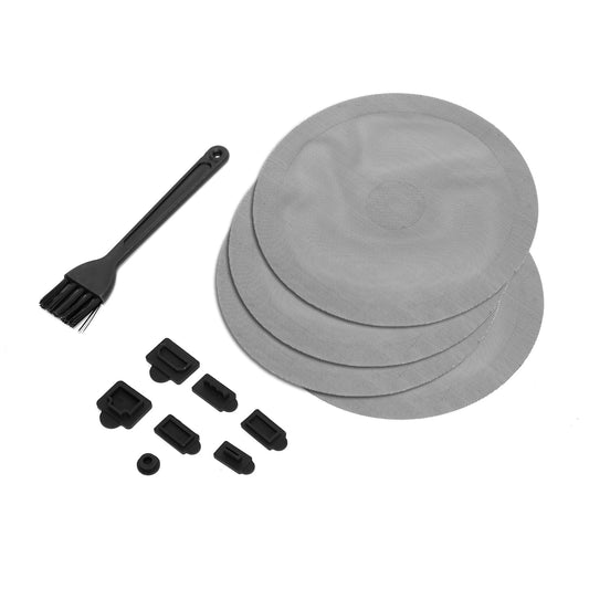Ruimou 1Set PS5 Dust Protector Cover Kit (4pcs Dust Mesh Round Filter,7 Dust Plugs,1 Cleaning Brush)Compatible With PS5, PS5 Slim Game Console