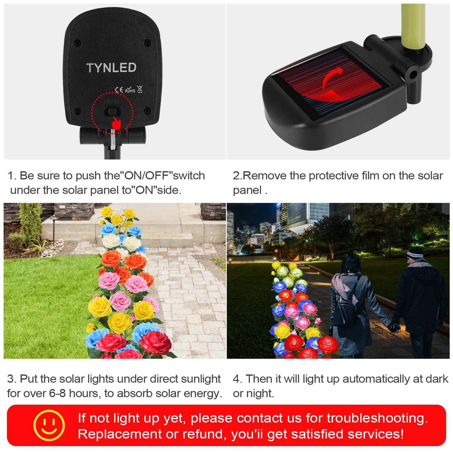TYNLED Outdoor Solar Garden Stake Lights,Upgraded LED Solar Powered Light with 6 Rose Flowers, Waterproof Solar Decorative Lights for Patio Pathway