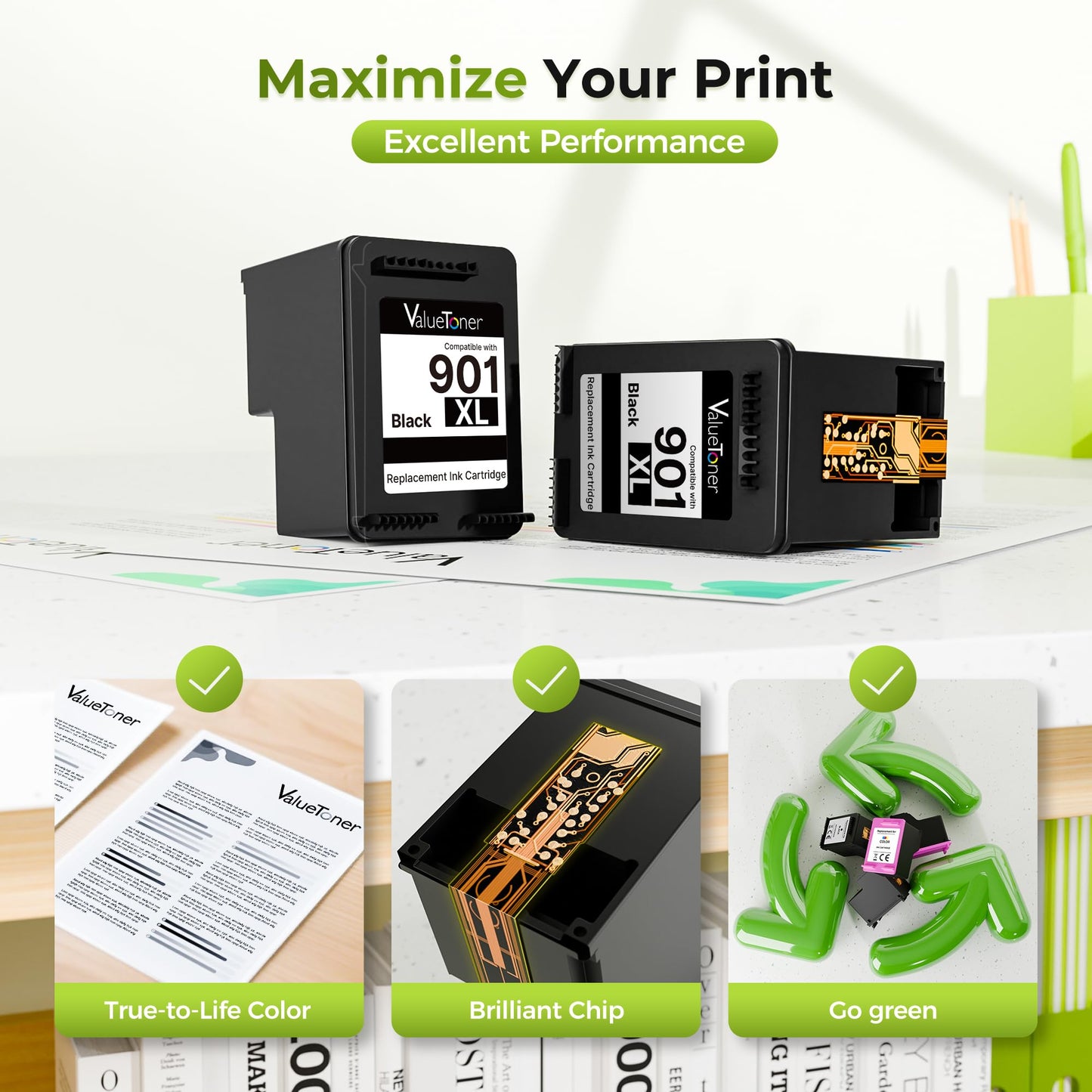 901XL Black Ink Cartridge | Replacement for HP 901 Ink Cartridges HP901 901XL Cartridge Black | Use for HP Officejet 4500 J4524 J4540 J4550 J4580