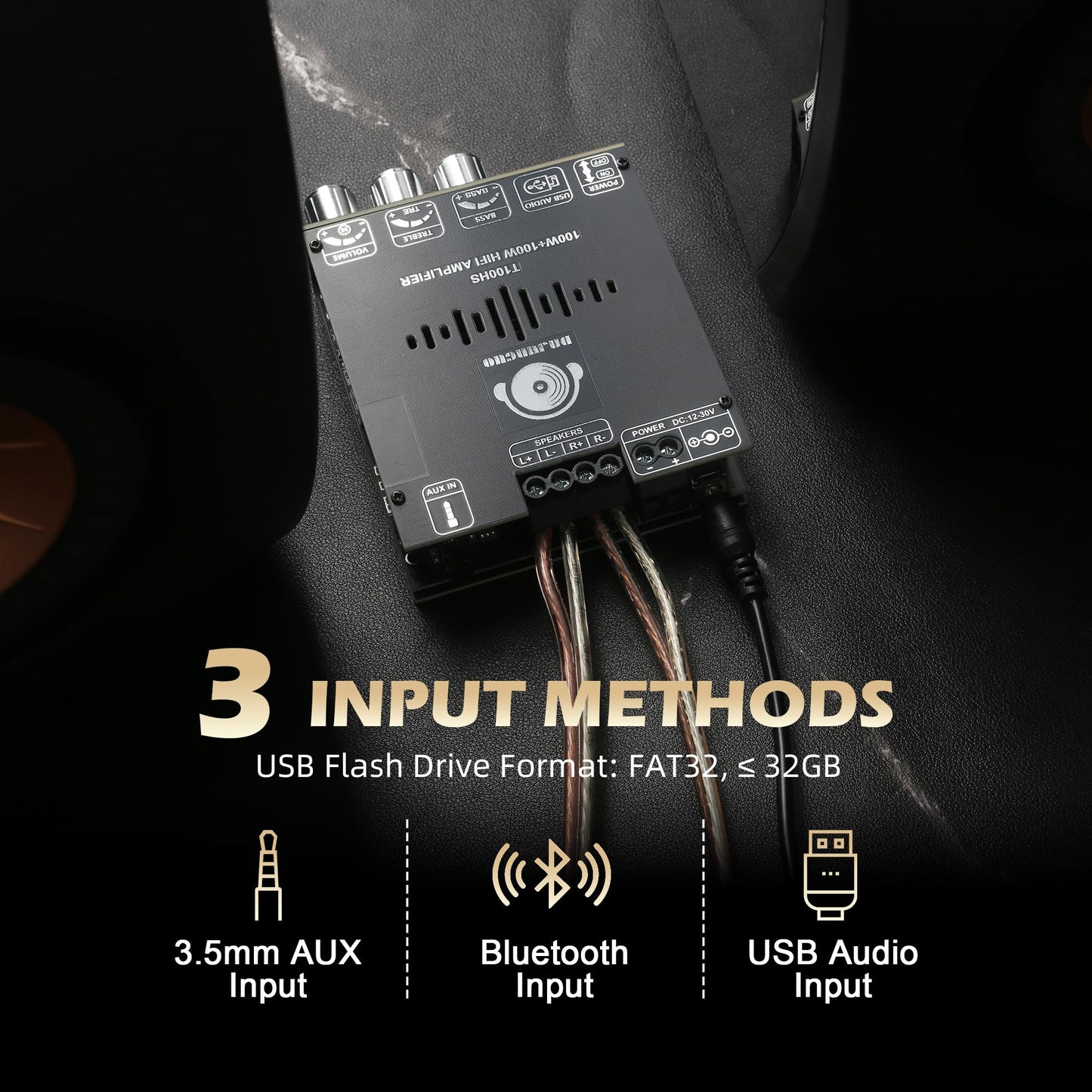 T100HS Power Amplifier Board Bluetooth5.2 TPA3221 Chip 2.0 Channel 100W×2,Audio Power Amplifier