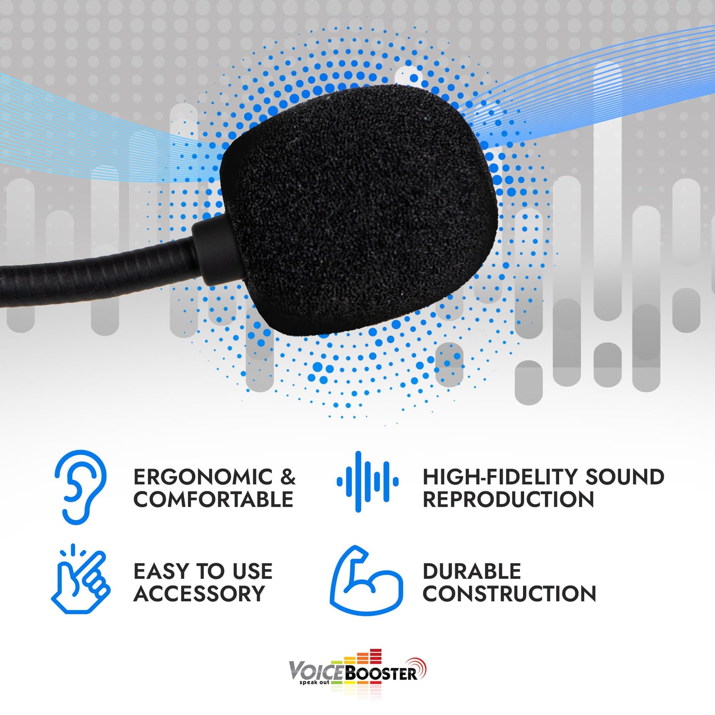 Voicebooster Speak Out Headset Microphone Lightweight Adjustable Boom Mic with Feedback Control - 3.5mm Plug for Voice Amplifiers for Public Speaking