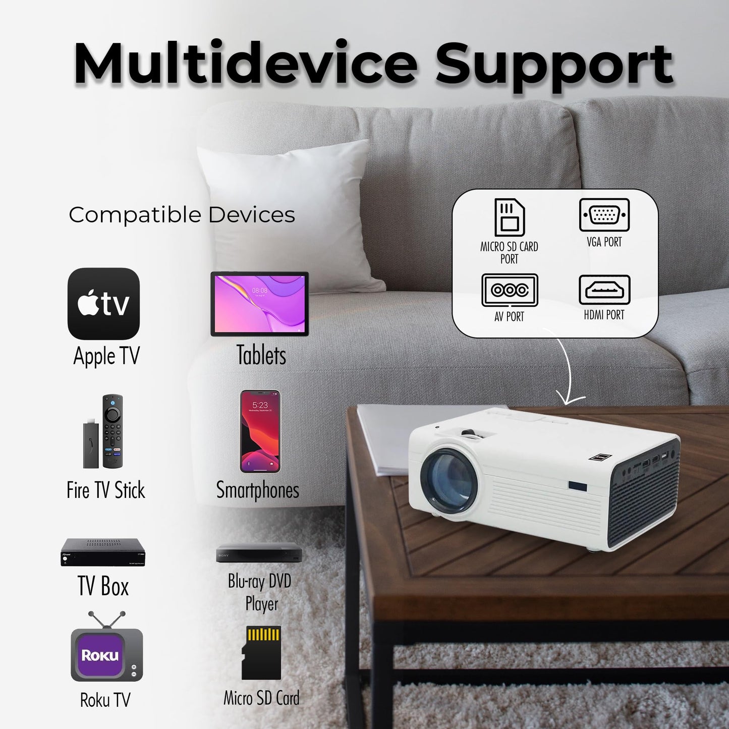 RCA PROJECTOR WITH FREE 100" FOLDABLE SCREEN AND BLUETOOTH | Portable Indoor & Outdoor Projector with 150 Inch Projection | Compatible with HDMI, USB