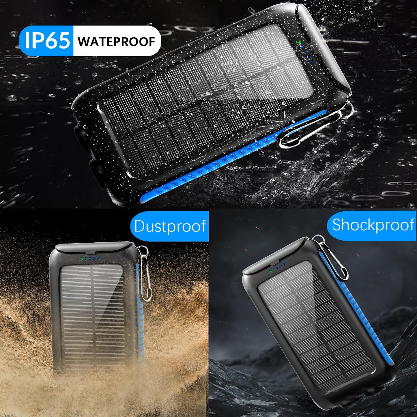 49800mAh Solar Charger Power Bank with USB-C Fast Charging & Dual USB Ports