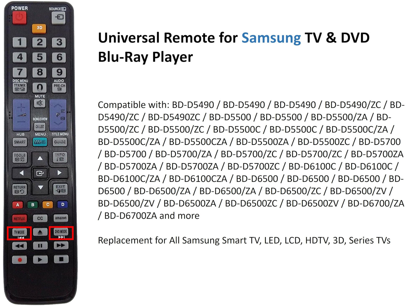 Universal Remote for Samsung TV & DVD Blu-Ray Player Replacement for Samsung Remote All Models