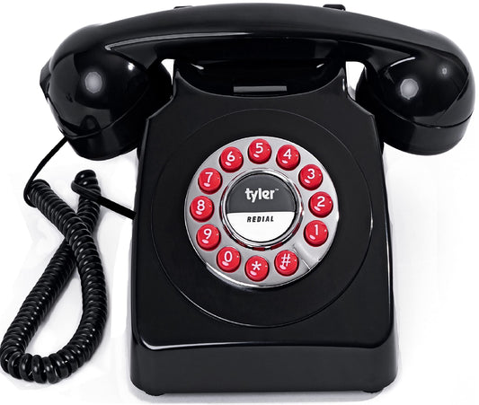 Tyler Retro Style Landline Phone, Push Button Rotary Look, Large Button Vintage Corded Phone, Power Outage Safe, Redial Button, Old Classic Retro