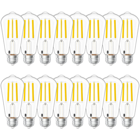 Sunco 16 Pack ST58 Filament LED Edison Bulbs, E26, Dusk to Dawn, 7W=75W