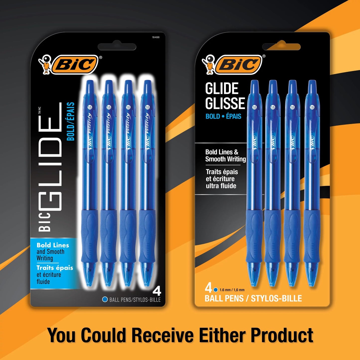 BIC Glide Bold Blue Ballpoint Pens, Bold Point (1.6mm), 4-Count Pack, Retractable Ballpoint Pens With Comfortable Full Grip