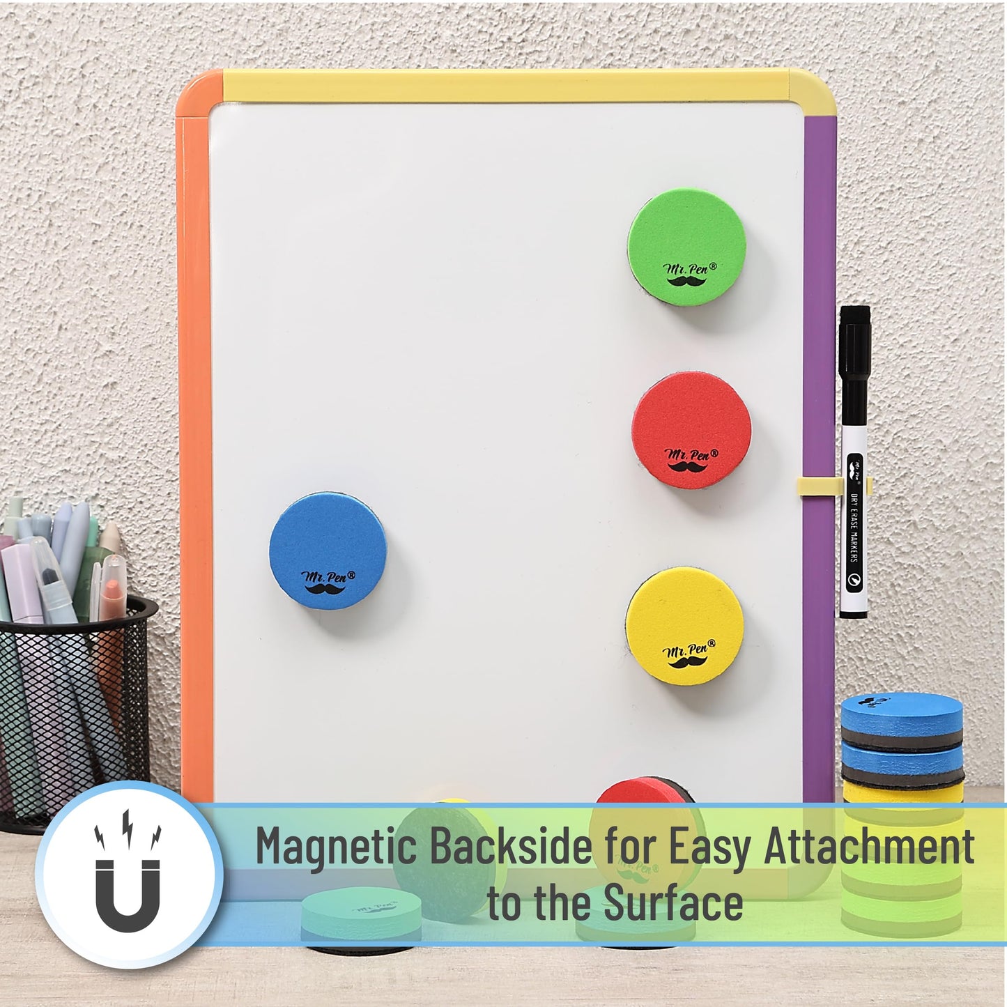 Mr. Pen- Round Magnetic Dry Erase Erasers, 24 Pack