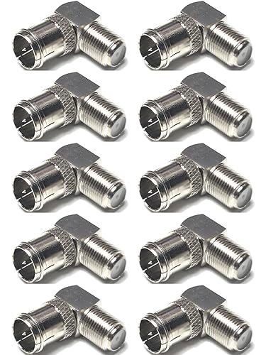CESS Right Angle Coax F-Jack to F-Quick Push On Plug, Male/Female Adapter (10 Pack)