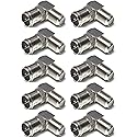CESS Right Angle Coax F-Jack to F-Quick Push On Plug, Male/Female Adapter (10 Pack)