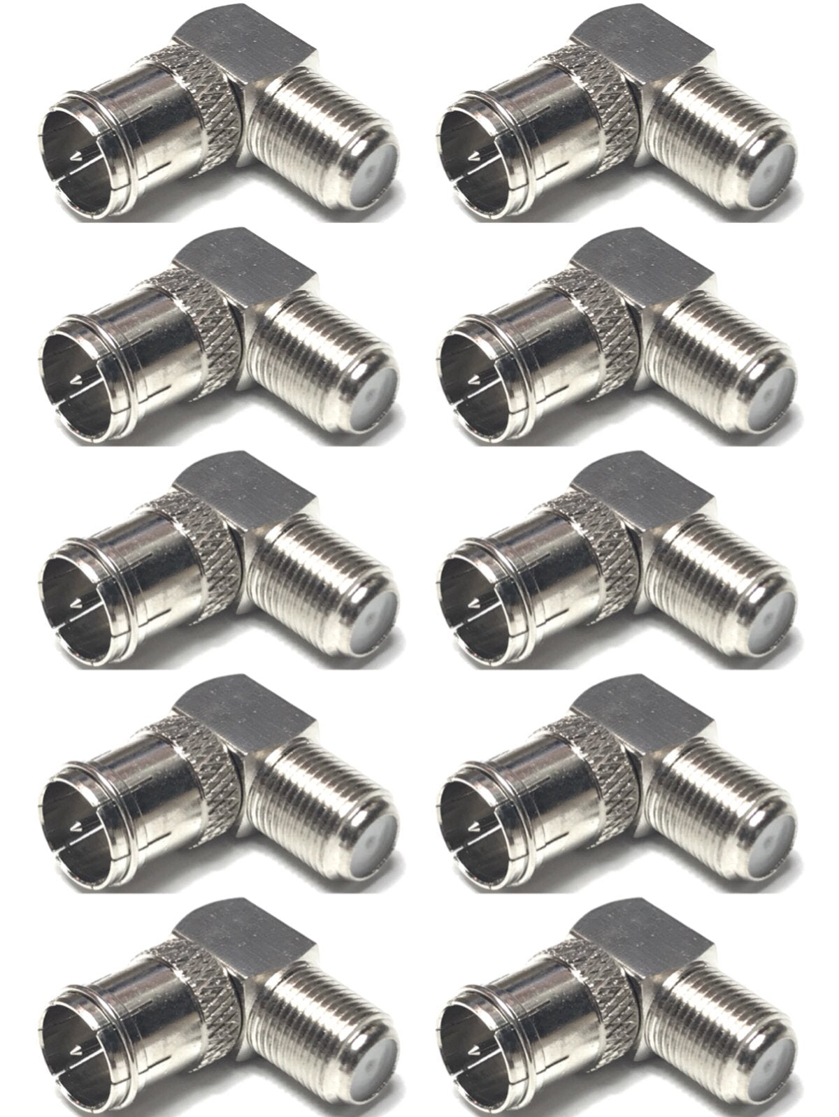 CESS Right Angle Coax F-Jack to F-Quick Push On Plug, Male/Female Adapter (10 Pack)