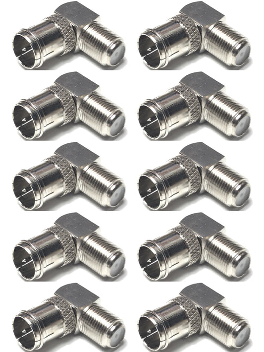 CESS Right Angle Coax F-Jack to F-Quick Push On Plug, Male/Female Adapter (10 Pack)