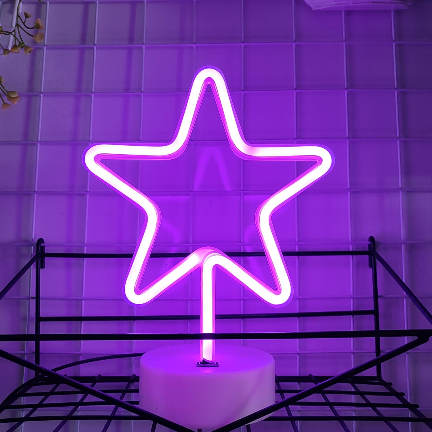 JYWJ Star Neon Signs with Holder Base,USB or 3-AA Battery Powered Neon Light,LED Desktop Wall Decoration,Various Parties,Decoration of Business