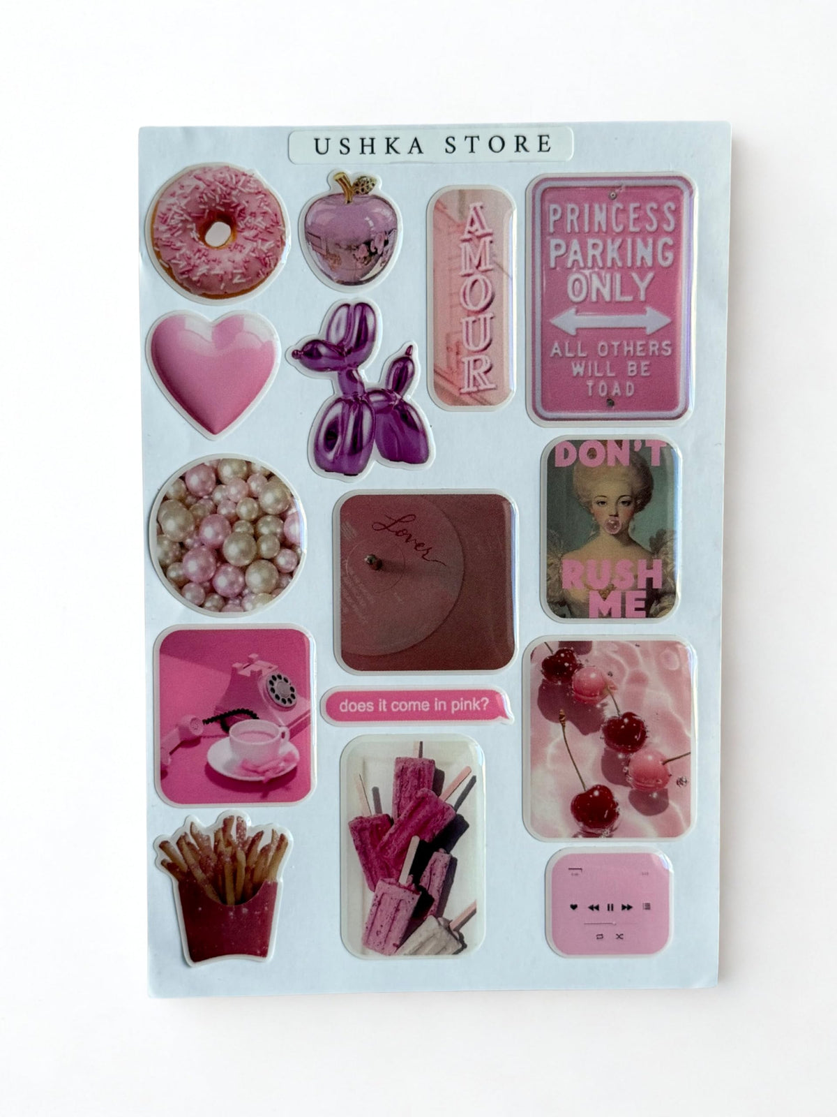 3D Epoxy Vinyl Stickers Set - Waterproof Domed Decals for Phone, Laptop Glossy Bubble Stickers (Pinky Aesthetic)