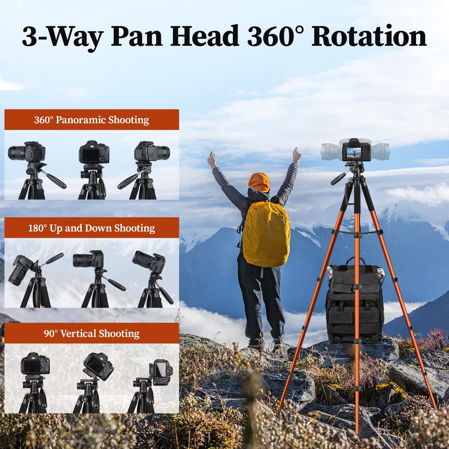 JOILCAN Tripod Camera Tripods, 74" Tripod for Camera Cell Phone Video Photography, Heavy Duty Tall Cameras Tripod Stand, Professional Travel DSLR