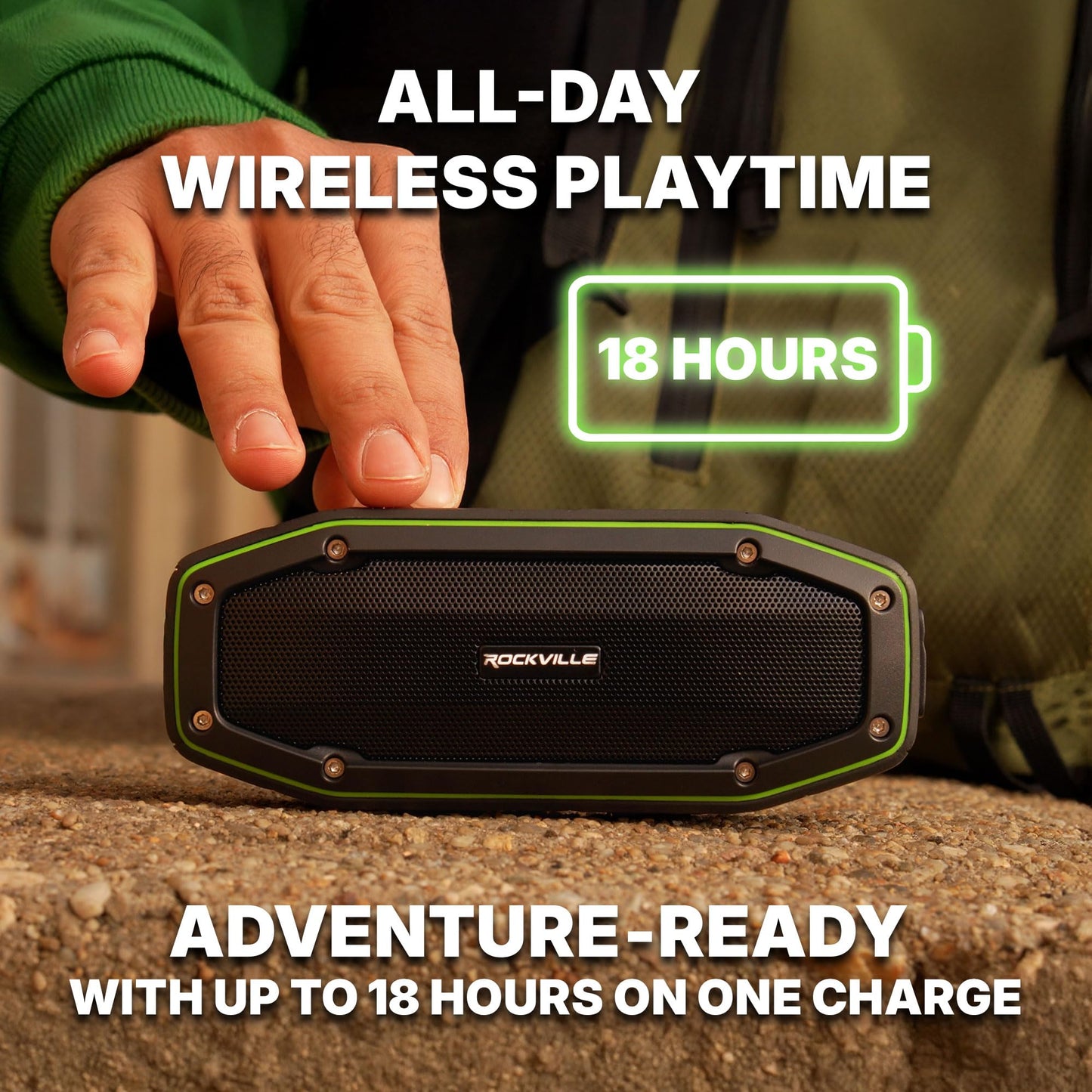 Rockville RPB27 V2 20w Portable Waterproof Bluetooth Speaker with Bumping Bass, TWS Wireless Stereo Linking, 18 Hour Battery, Rugged Design